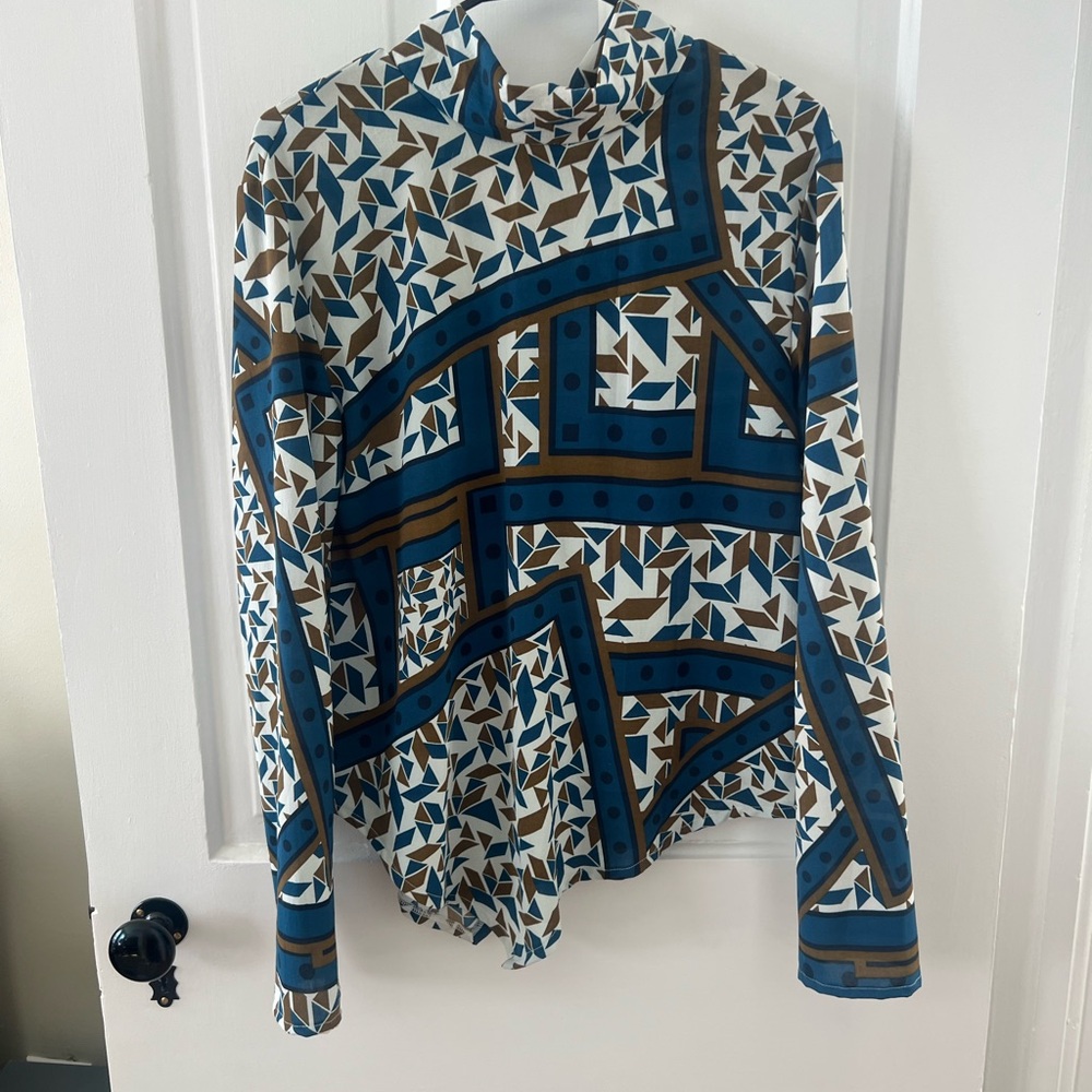 Zara Blue and Brown Geometric Top